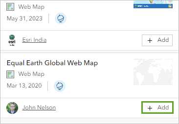 Bouton Add (Ajouter) sur Equal Earth Global Web Map (Carte Web mondiale Equal Earth)