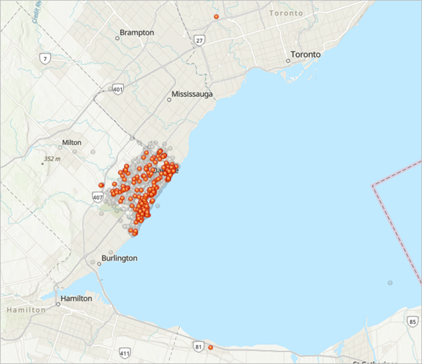 Carte des activités de coyotes signalées répondant aux critères définis