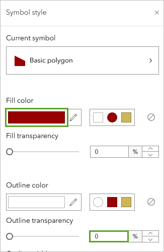 Couleur de remplissage et Transparence du contour dans la fenêtre Style de symbole