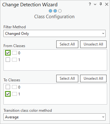 Onglet Class Configuration (Configuration de classe) dans la fenêtre Change Detection Wizard (Assistant de détection des changements)