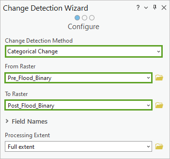 Onglet Configure (Configurer) dans la fenêtre Change Detection Wizard (Assistant de détection des changements)