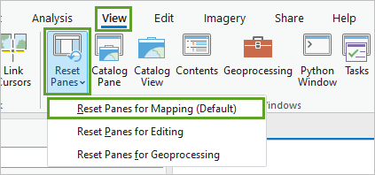 Option Reset Panes for Mapping (Réinitialiser les fenêtres pour la cartographie)