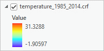 Légende de la couche temperature_1985_2014.crf