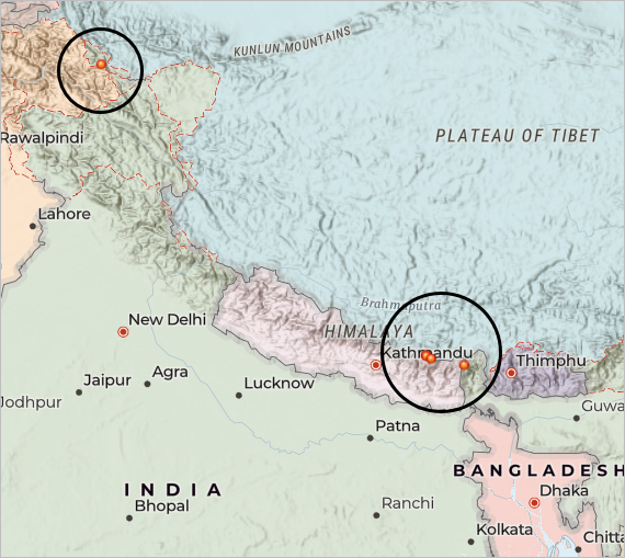 Montagnes sur la carte avec symbologie par défaut