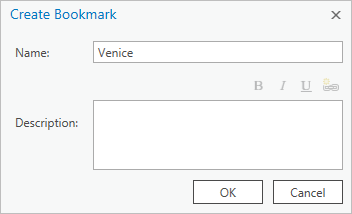 Fenêtre Create Bookmark (Créer un géosignet)