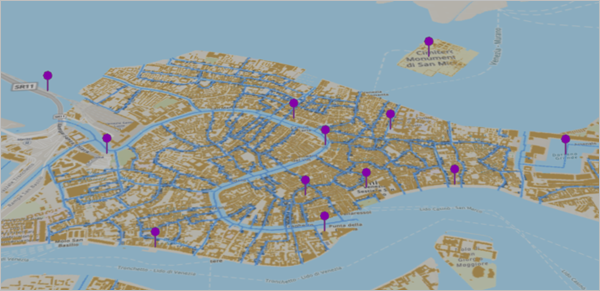 Scène de Venise avec les points de repère en 3D