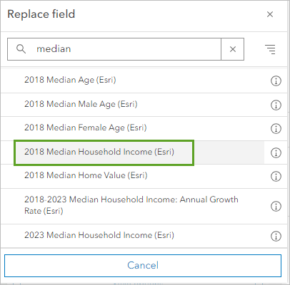 Champ 2018 Median Household Income (Esri) (Revenu médian des ménages 2018 (Esri))