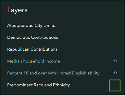 Bouton de visibilité défini de telle sorte que la couche Race et origine ethnique prédominantes soit visible sur la carte.