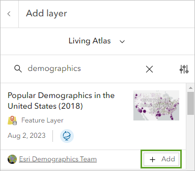 Recherchez des données démographiques dans Living Atlas (Atlas dynamique).