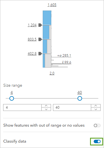 Option Classify data (Classer les données) activée