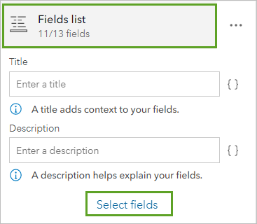 Select fields (Sélectionner des champs) pour l'option Fields list (Liste des champs)