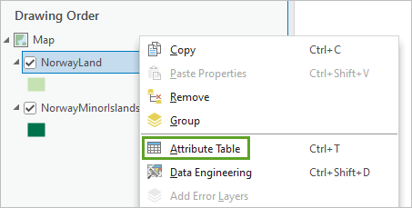 Table attributaire dans le menu contextuel de la couche