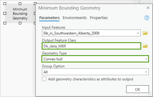 Paramètres de l’outil Minimum Bounding Geometry (Emprise géométrique minimale)