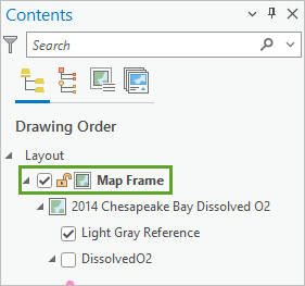 Élément Map Frame (Fenêtre cartographique) dans la fenêtre Contents (Contenu)