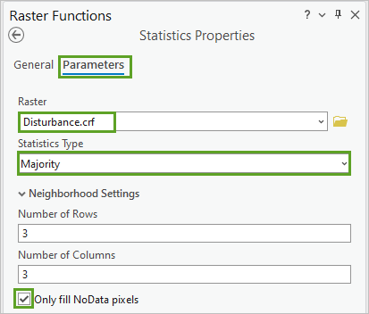 Paramètres de la fonction raster Statistics (Statistiques)