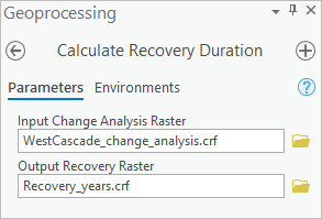 Paramètres du modèle Calculate Recovery Duration (Calculer la durée de la récupération)