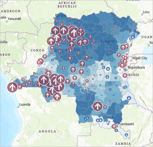 Carte dont le style est défini de sorte à afficher les valeurs d’évolution en pourcentage.