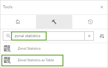 Outil Zonal Statistics as Table (Statistiques zonales (table)) dans la fenêtre Tools (Outils)