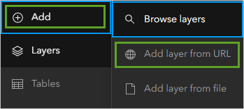 Add layer from URL (Ajouter une couche à partir d’une URL) dans le menu Add (Ajouter)