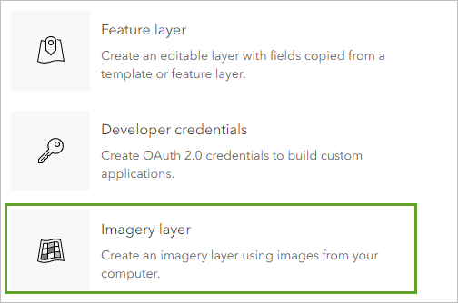 Imagery layer (Couche d’imagerie) dans la fenêtre New item (Nouvel élément)
