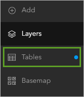 Tables (Tables) dans la barre d’outils Contents (Contenu)