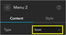 Option Icône pour le paramètre Type