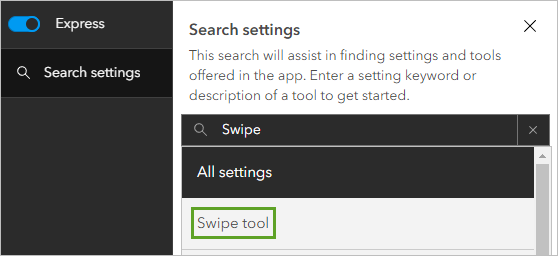 Swipe tool (Outil de balayage) dans les résultats de recherche