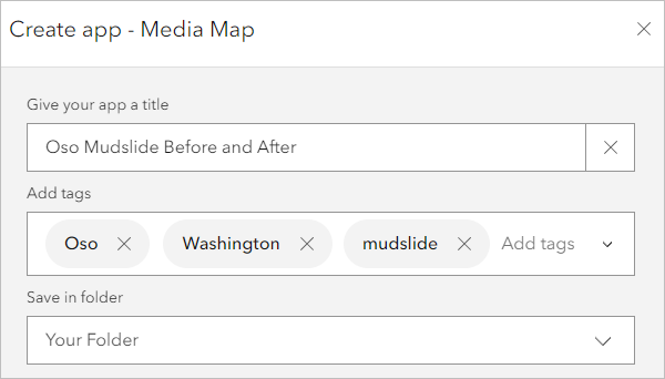 Fenêtre Create App - Media Map (Créer une application - Media Map)