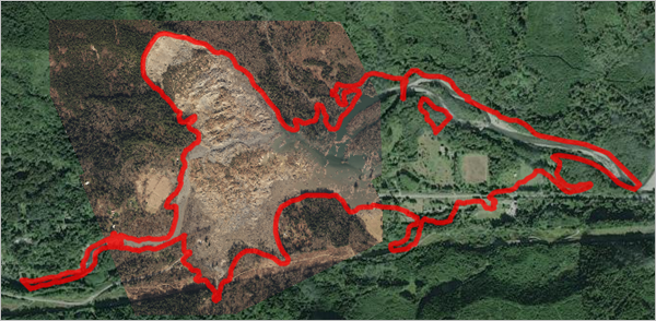 Carte affichant les limites de l’impact avec un contour rouge