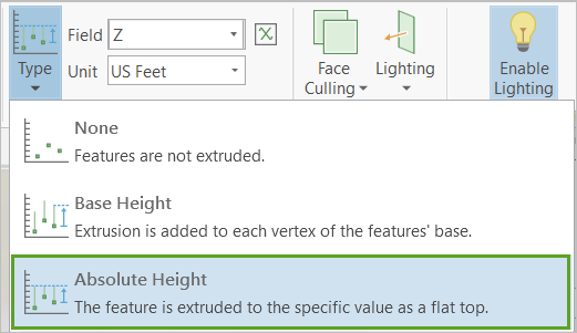 Absolute Height (Hauteur absolue) dans le menu Type