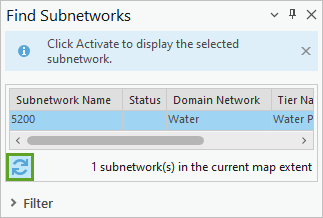 Bouton Refresh (Actualiser) dans la fenêtre Find Subnetworks (Trouver des sous-réseaux)