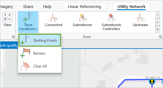 Points de départ dans le menu Trace Locations (Emplacements de trace) sur le ruban