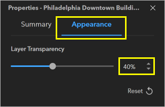 Paramètre Transparency (Transparence) de la couche défini sur 40 %