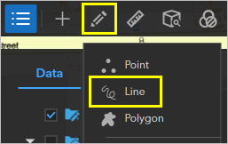 Option Line (Ligne) dans le menu du bouton Draw (Dessin)