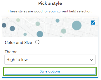 Style options (Options de style) pour Color and Size (Couleur et taille)