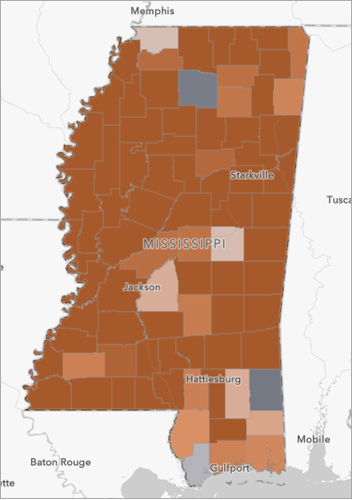 Carte centrée sur le Mississippi