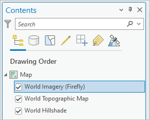 Couche World Imagery (Firefly) (Imagerie mondiale [Firefly]) ajoutée à la carte.