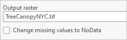 Paramètre du raster en sortie défini sur TreeCanopyNYC.tif dans le volet de l’outil Reclassification