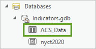 Table ACS_Data dans la géodatabase Indicateurs du volet Catalogue