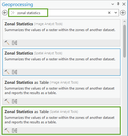 Outil Statistiques zonales en tant que table dans la fenêtre Géotraitement