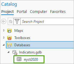 Données du recensement nyct2020 importées dans la géodatabase Indicateurs du volet Catalogue