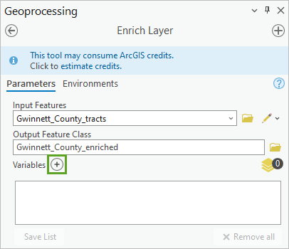 Bouton d’ajout dans la fenêtre de l’outil Enrich Layer (Enrichir la couche)