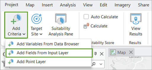 Option Add Fields from Input Layer (Ajouter des champs à partir de la couche en entrée) dans le menu Add Criteria (Ajouter des critères)