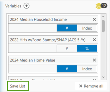 Bouton Save List (Enregistrer la liste)