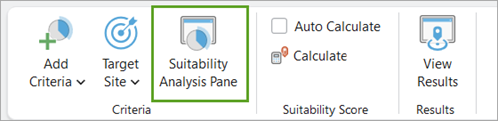 Bouton Suitability Analysis pane (Fenêtre Analyse d’adéquation) sur le ruban