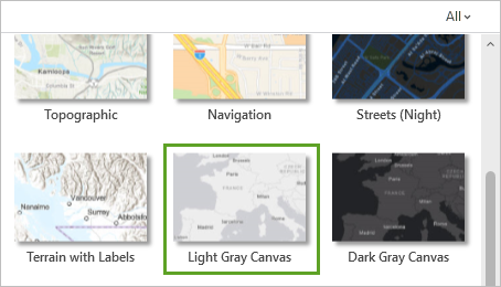 Fond de carte Light Gray Canvas (Nuances de gris) dans le menu Basemap (Fond de carte)