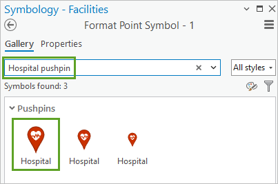 Recherchez et sélectionnez le grand symbole de punaise d’hôpital.