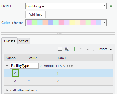 Cliquez sur le symbole Facility Type (Type d’infrastructure) 1.