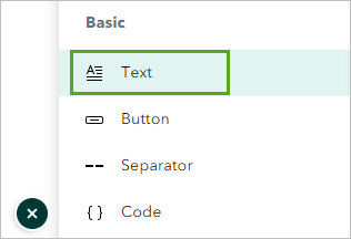 Option Text (Texte) sous le Basic (De base) dans le menu Add content block (Ajouter un bloc de contenu)