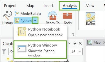 Ouvrez la fenêtre Python dans ArcGIS Pro.